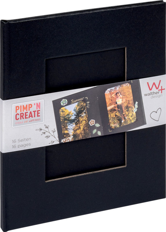 Walther Fotoalbum Pimp 'N Create – für 80 × 120 mm, schwarz, mit Bildausschnitt, Karton, 165 × 200 mm