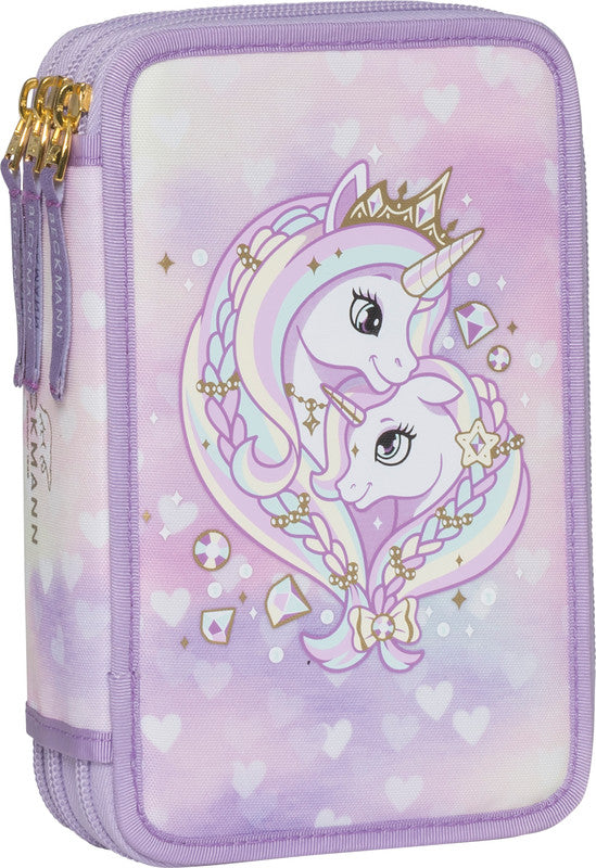 Beckmann Classic 1st Etui Triple, gefüllt – Unicorn Princess Purple – Kunststoff – 13 × 20,5 × 7 cm