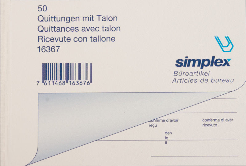 Simplex Formularblock – Quittungen, mehrsprachig, 50 Blatt, A6