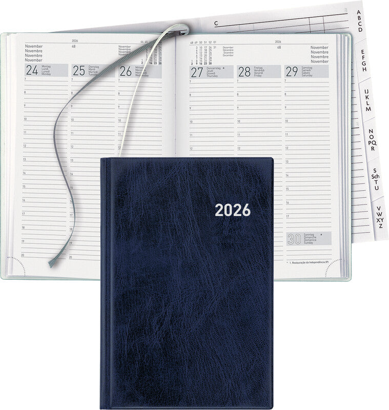 Biella Terminia Agenda – 1 Woche/2 Seiten, gebunden, 14,5 × 20,5 cm, 2026, Dunkelblau, FSC