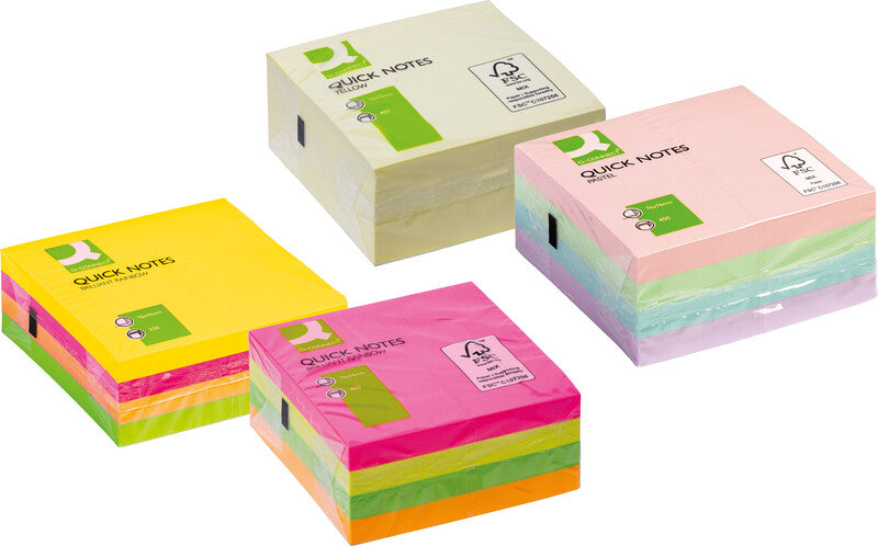 Q-Connect Haftnotizen Quick Notes – 76×76 mm – gelb, 400 Blatt, FSC