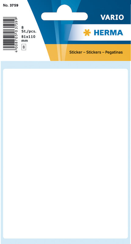 HERMA Vario Schuletiketten – 81 × 110 mm, Abgerundete Ecken, 8 Stück, 8 Bögen, Papier, Permanent Haftend