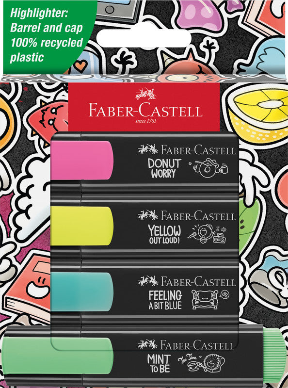 Faber-Castell 46 Graffiti Textmarker Set 4 Neonfarben – Keilspitze, 1–5 mm, nachfüllbar