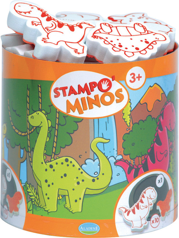 Aladine – Motivstempel-Set – Dinosaurier, 10 Motive sortiert, schwarzes Stempelkissen Ø 80 mm