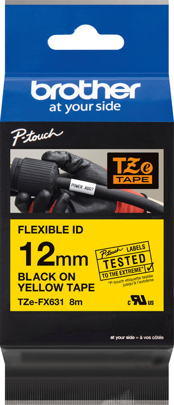 Brother Schriftband – 12 mm × 8 m, gelb, schwarz, TZe