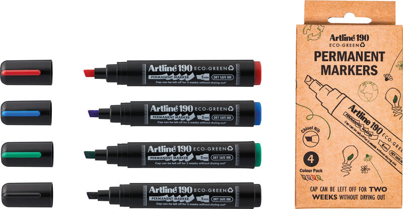 Artline Permanent Marker – rot, blau, grün, schwarz, 4er Set