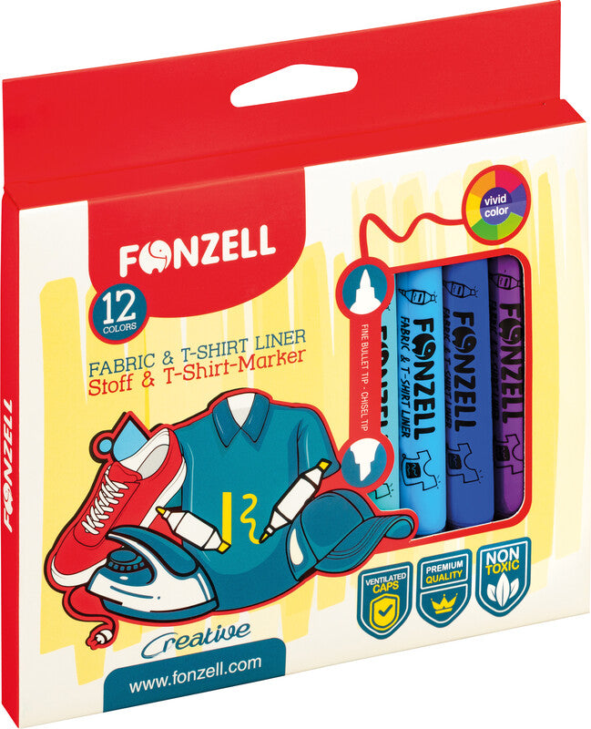 Fonzell Textilmarker für Permanentmarker – sortiert, 12er Pack