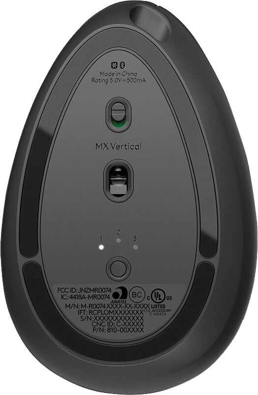 Logitech MX Vertical Ergonomische Maus – kabellos, USB-C, 4 Tasten, vertikal, Unifying-Empfänger, schwarz