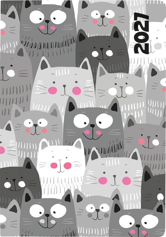 Biella Trend Agenda – 1 Woche/2 Seiten, gebunden, 7,6 × 11 cm, Jan–Dez, mehrsprachig, Katzen, FSC