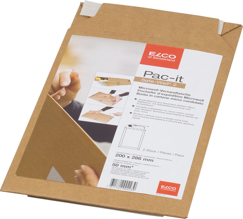 Elco Karton-Versandtasche – 190 × 275 mm, Karton, braun, selbstklebend, Aufreissperforation