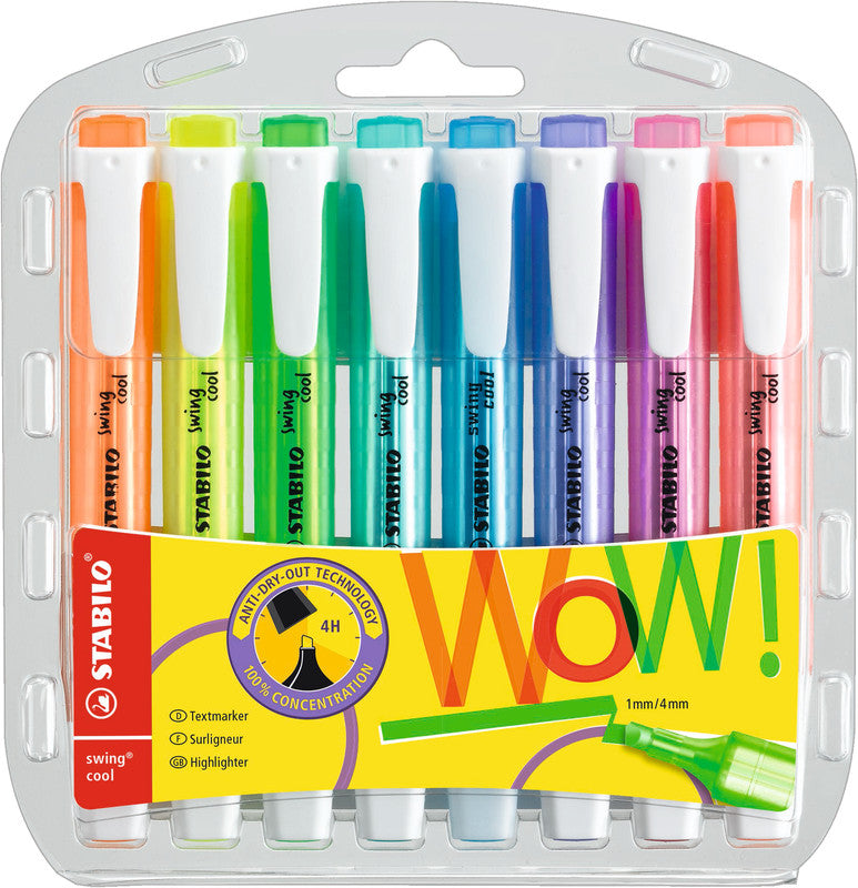 STABILO Swing Cool Textmarker Set 8 Farben – Keilspitze, 1–4 mm