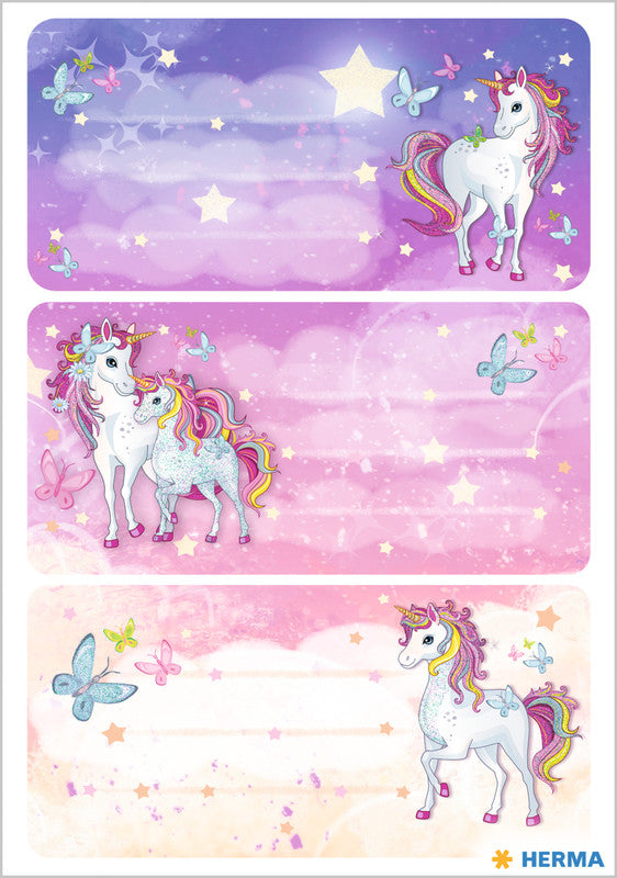 HERMA Vario Schuletiketten – Motiv Einhorn Best Friends – 35×76 mm, Abgerundete Ecken, 6 Stück, 2 Bögen
