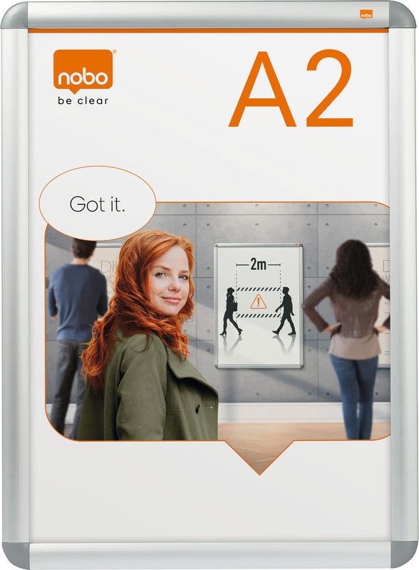 Nobo Hängesichttafel – A2 Hochformat, Silber, Metall, Wetterfest – 1 Stück