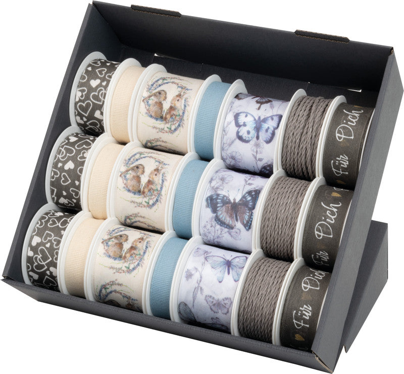 Goldina Geschenkband – Frühling – 21 Rollen (verschiedene Breiten 3–40 mm, Längen 2–3,5 m) – Kunststoff