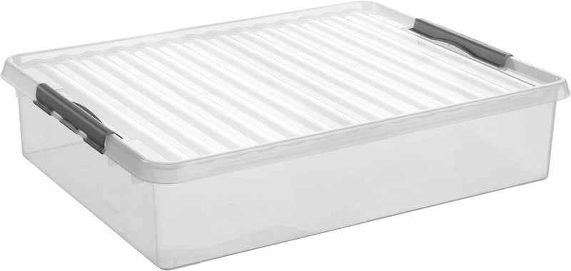 Helit die q-line Aufbewahrungsbox 60 l – Clipdeckel, stapelbar, 800 × 180 × 500 mm, transparent, Kunststoff