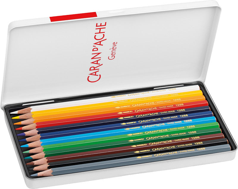 Caran d-Ache Caran d'Ache Aquarellfarbstifte – 12 Farben, im Metalletui, Ø 2,8 mm, FSC