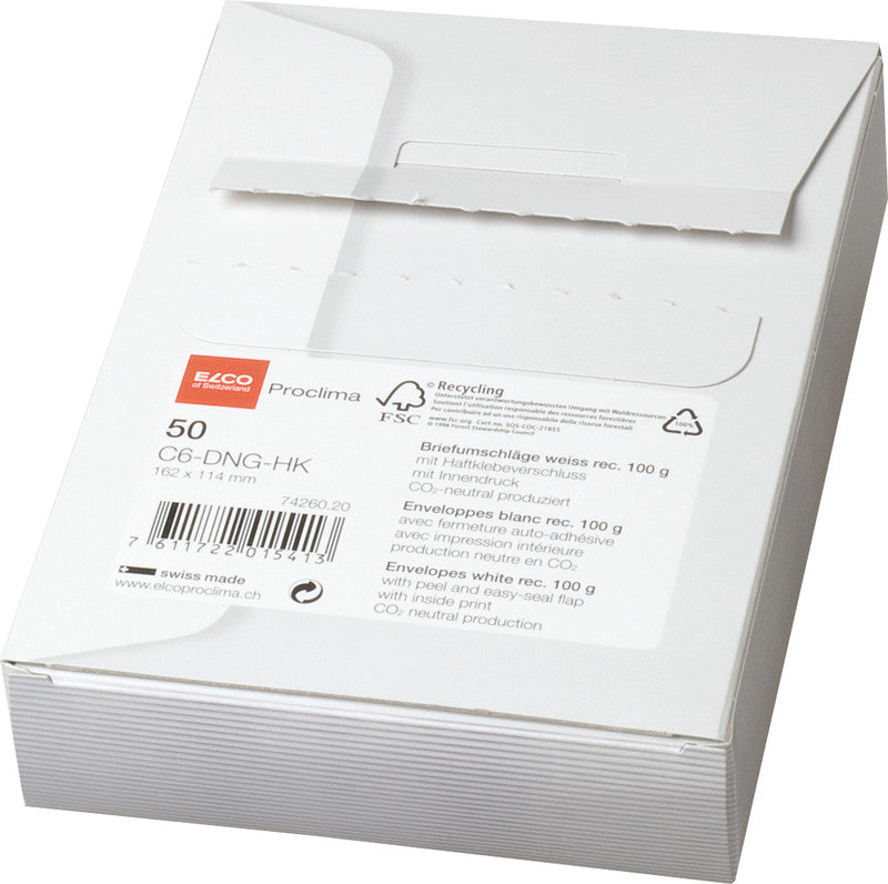 Elco Couvert C6 (162 × 114 mm), Haftklebend (Optifix), Weiss, 100 g/m², Papier, Gerade Klappe – 50 Stk.