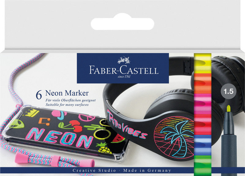 Faber-Castell Non-Permanent-Marker – Rundspitze 1,5 mm – Sortiert – 6er-Set – Trocken abwischbar