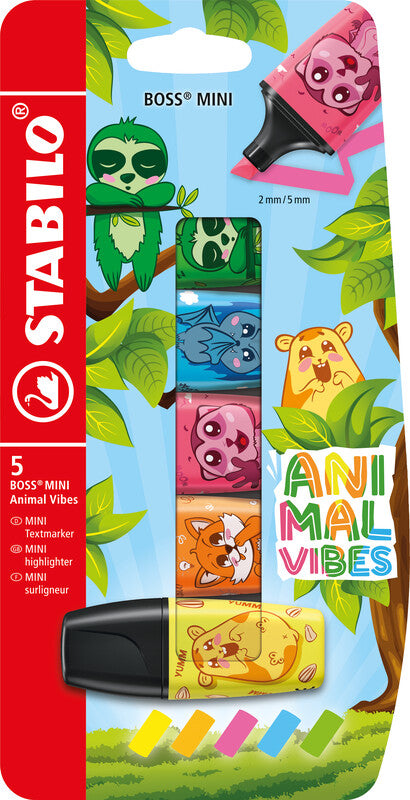 STABILO BOSS Textmarker Mini Set 5 Farben – Keilspitze, 2–5 mm