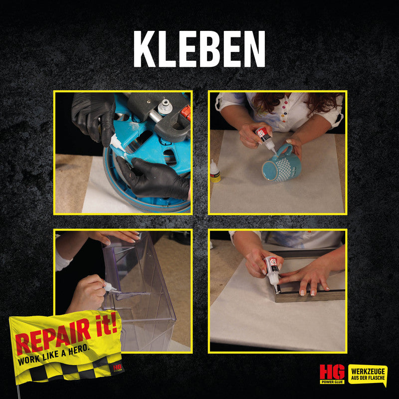 HG Klebstoffe HG Power Glue Klebstoff-Set/Koffer – extra stark, wasserfest, für Industrie, Haushalt, Werkstatt, 20 g + 40 g