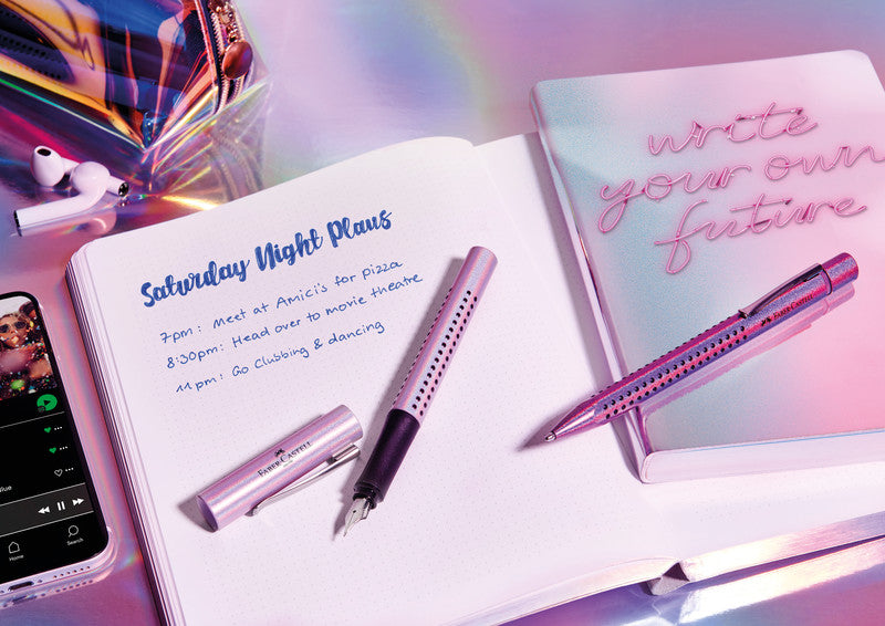 Faber-Castell Grip Edition Glam Schreibset – Kugelschreiber XB & Füllfederhalter M – Blau – Metalletui – 2-teilig