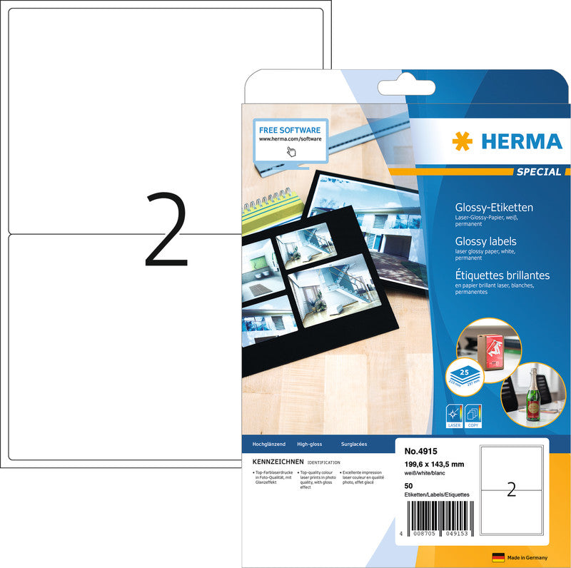 HERMA Etiketten, 200 mm × 144 mm, weiss, Papier, permanent, 25 Blatt (50 Etiketten)