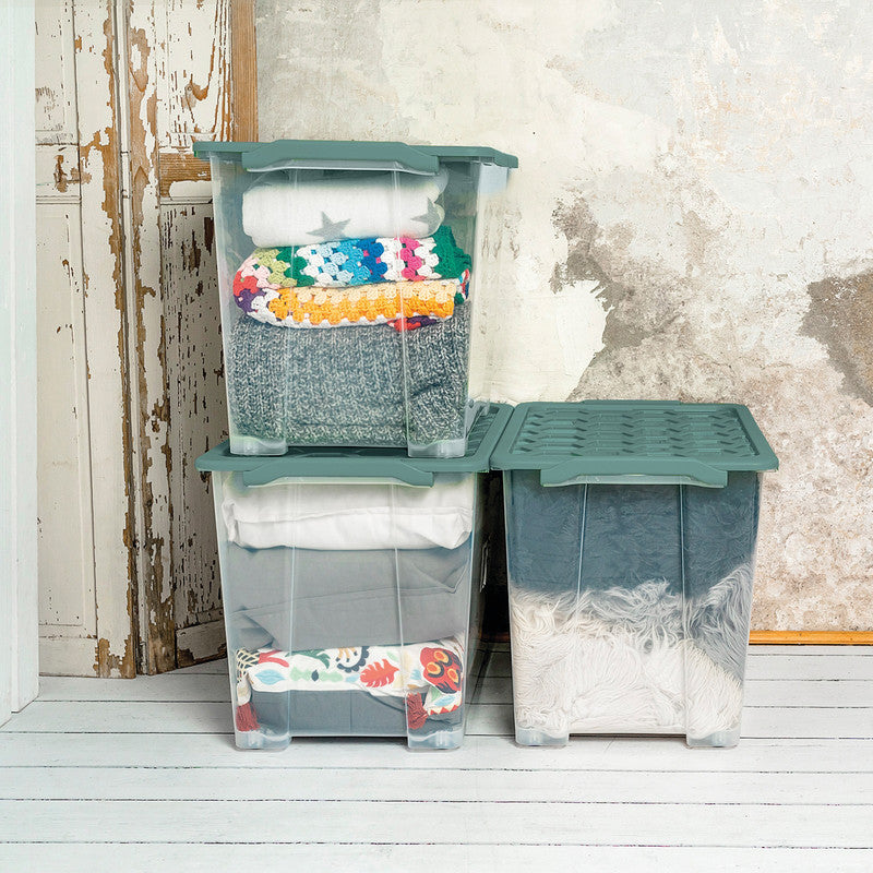Rotho Aufbewahrungsbox Evo Safe – Kunststoff, transparent/grün, 59 × 41,2 × 39,5 cm