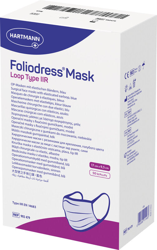 Hartmann Medizinmaske Foliodress Mask Comfort Loop Typ IIR Blau 170 × 95 mm – 50 Stück