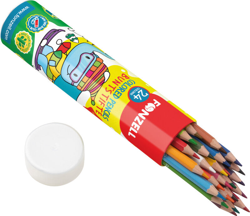 Fonzell Farbstifte-Set – 24 Farben, Dreikant, Mine Ø 3,3 mm, Zylinderetui