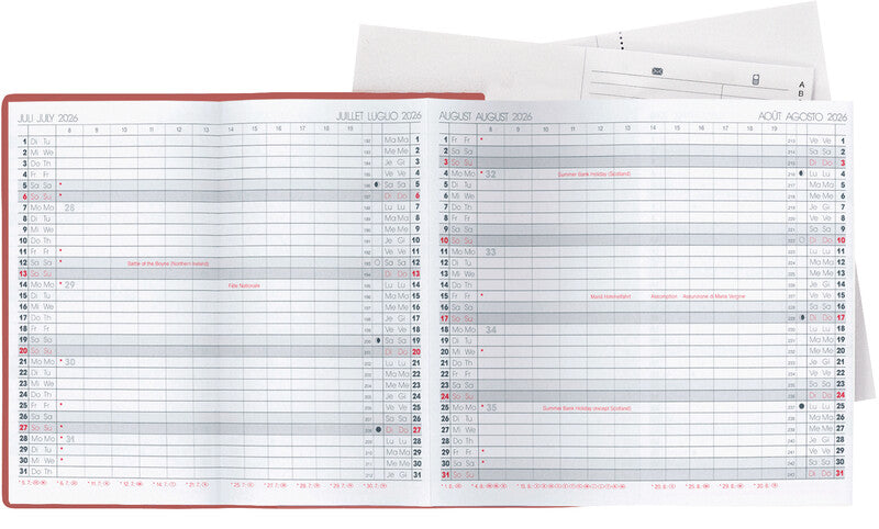 Biella Planer Berlin Agenda – 1 Tag/Seite, geheftet, 8,7 × 15,3 cm, 2026, 1‑h‑Takt, weinrot, FSC