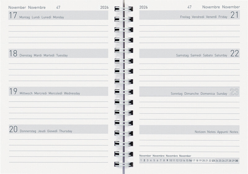 Biella Memento Kalender-Einlage – 1 Woche/2 Seiten, 10,1 × 14,2 cm, 2026, FSC