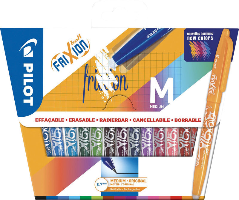 Pilot FriXion Ball – Radierbarer Tintenroller-Set, mit Kappe, 0,7 mm, farbig sortiert, 15er Etui