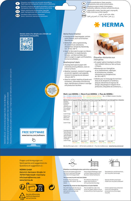 HERMA Schuletiketten – 210 × 297 mm, 20 Bogen, Folie