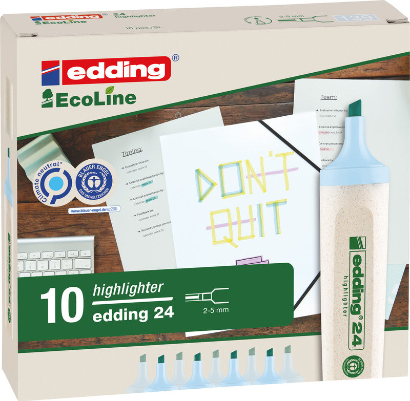 Edding 24 EcoLine Textmarker Pastellblau – Keilspitze, 2–5 mm, nachfüllbar, Blauer Engel