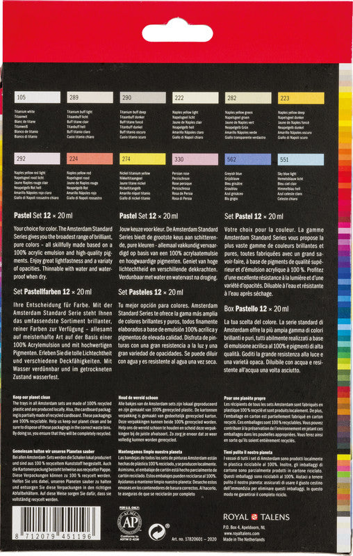 Royal Talens Amsterdam – Acryl Standard – Acrylfarbe – Set – 12 Farben, sortiert, 12 × 20 ml