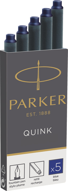 Parker Tintenpatronen Quink – blau, dokumentenecht, wasserfest, geruchsarm, 5 Stk.
