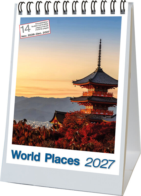 Biella Kalender-Einlage – 1 Monat pro Seite, Spiralbindung, A6, 14 Monate Jan–Feb, 2027, World Places, FSC