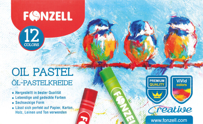 Fonzell Ölpastelle – Set – 12 Farben, für Papier, Karton & Leinwand