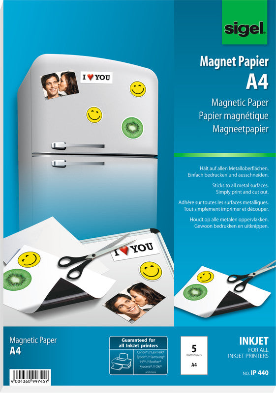 Sigel Magnetpapier – für Inkjetdrucker, A4 (210 × 297 mm), 250 g/m², 5 Blätter