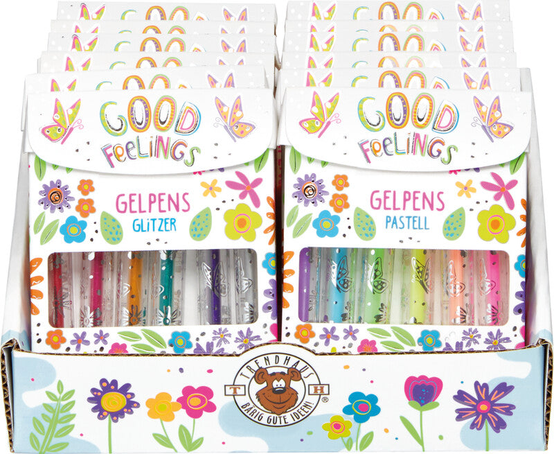 Trendhaus Gelschreiber 6er Set – 6 Farben, 1 mm, für dunkles Papier, Kappe