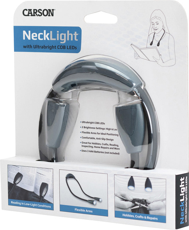 Carson Nackenleuchte – LED, 70 lm, Batteriebetrieb 3×AAA, B 191×H 297×T 48 mm, Schwarz/Grau