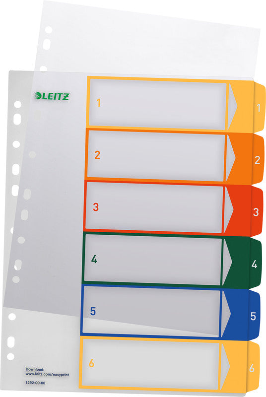 Leitz Register – A4, 6-teilig, PP, farbig, vorgedruckt, 11-fach gelocht, für Zeigebuchtaschen