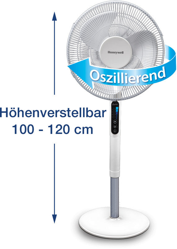 Honeywell QuietSet HSF-600WE4 Standventilator – 8 Stufen, Oszillation, mit Fernbedienung, Timer, höhenverstellbar