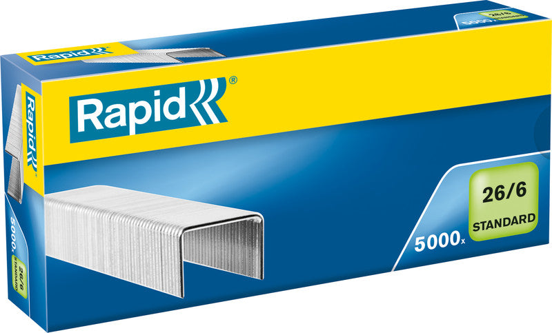 Rapid Heftklammern 26/6 – 6 mm, 20 Blatt – Metall, silber – 5000 Stk.