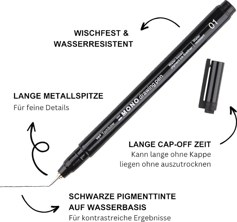 Tombow Mono Drawing Pen Fineliner – schwarz – wasserfest