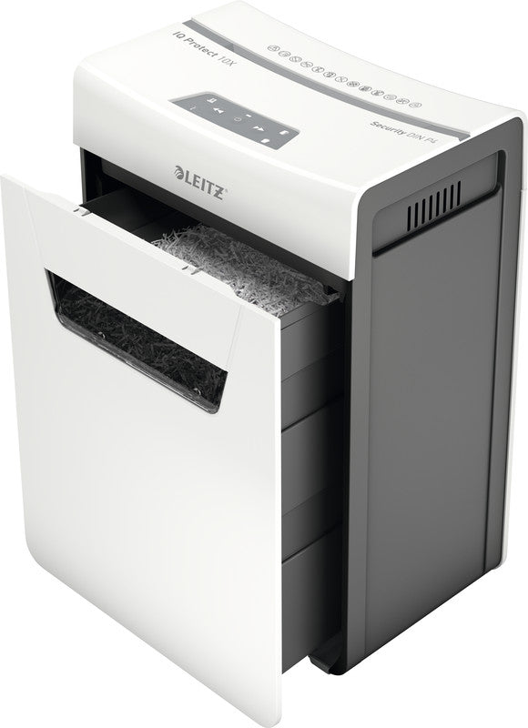 Leitz IQ 10X Protect Premium – Aktenvernichter, DIN P-4, Partikelschnitt 4 × 28 mm, 10 Blatt, 18 l, A4