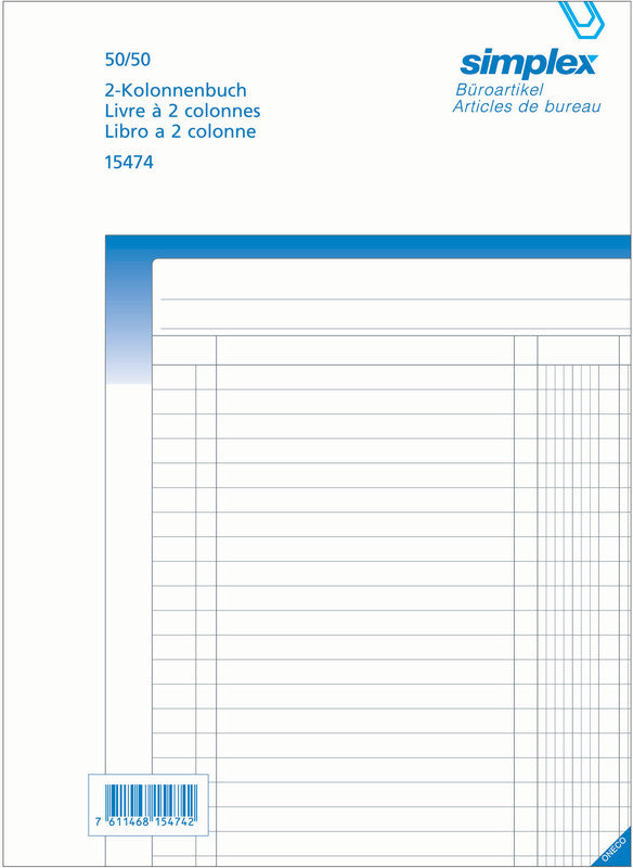 Simplex Formularblock – Kolonnen, Deutsch, Französisch, Italienisch, 50 Blatt, A4