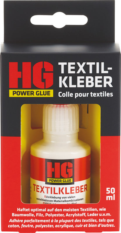 Hg power glue Textilkleber – 50 ml – lösungsmittelfrei, permanent – für Textilien, Leder, Holz