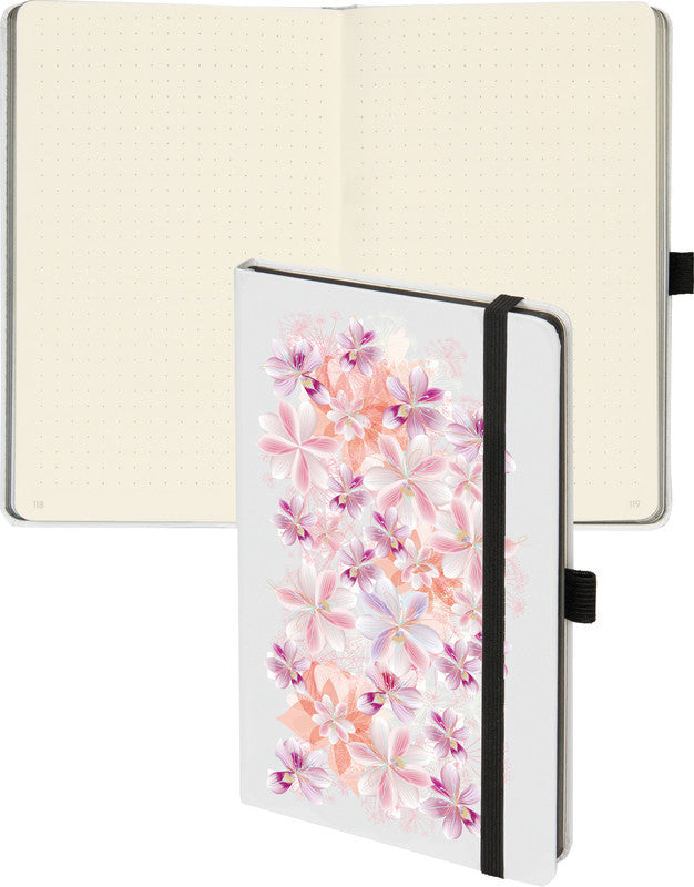 Biella Notizbuch, 125 × 195 mm, punktkariert, Fadenheftung, 192 Seiten, 80 g/m² – mehrfarbig