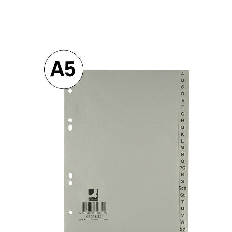 Q-connect Register – 24-teilig, PP, grau, vorgedruckt, 2-fach Lochung, für Formate bis A5 hoch
